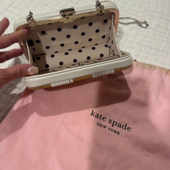 Kate Spade New York Wicker Box Clutch White & Natural with Chain Strap - Picture 3 of 5